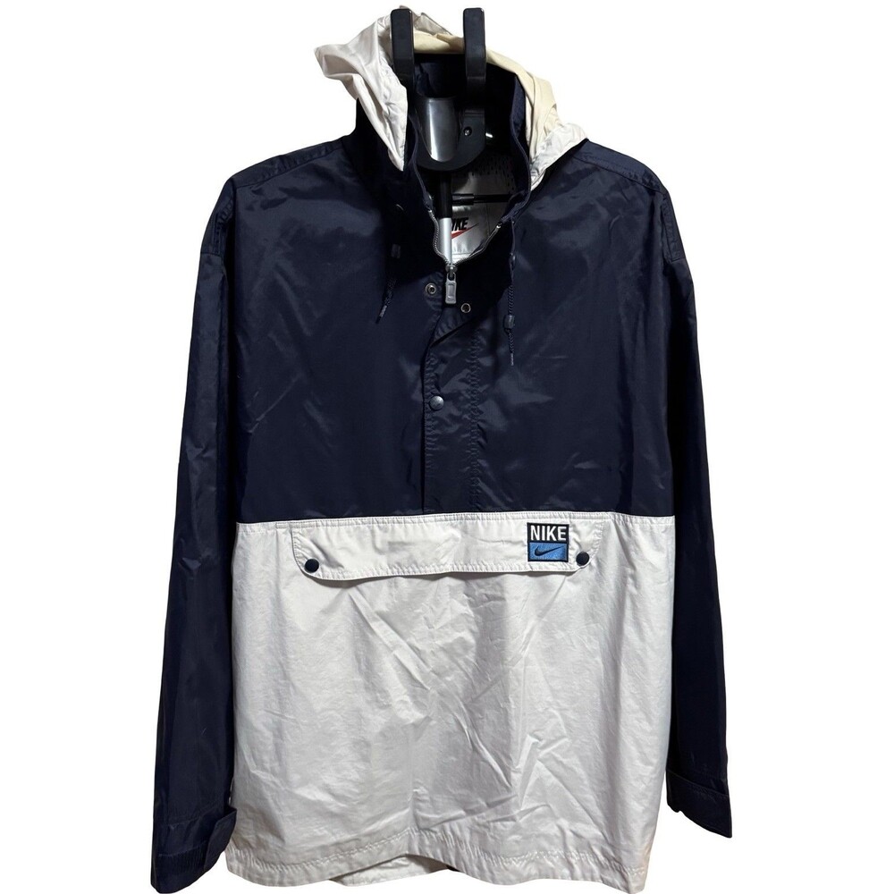 Vintage Nike Windbreaker Jacket Mens XL Extra Large White Blue Colorblock Hooded